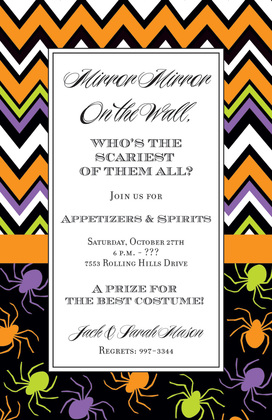 Chevron Spiders Halloween Green Invitations