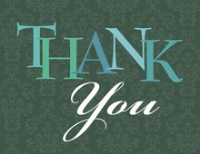 Trendy Green Damask Border Thank You Cards