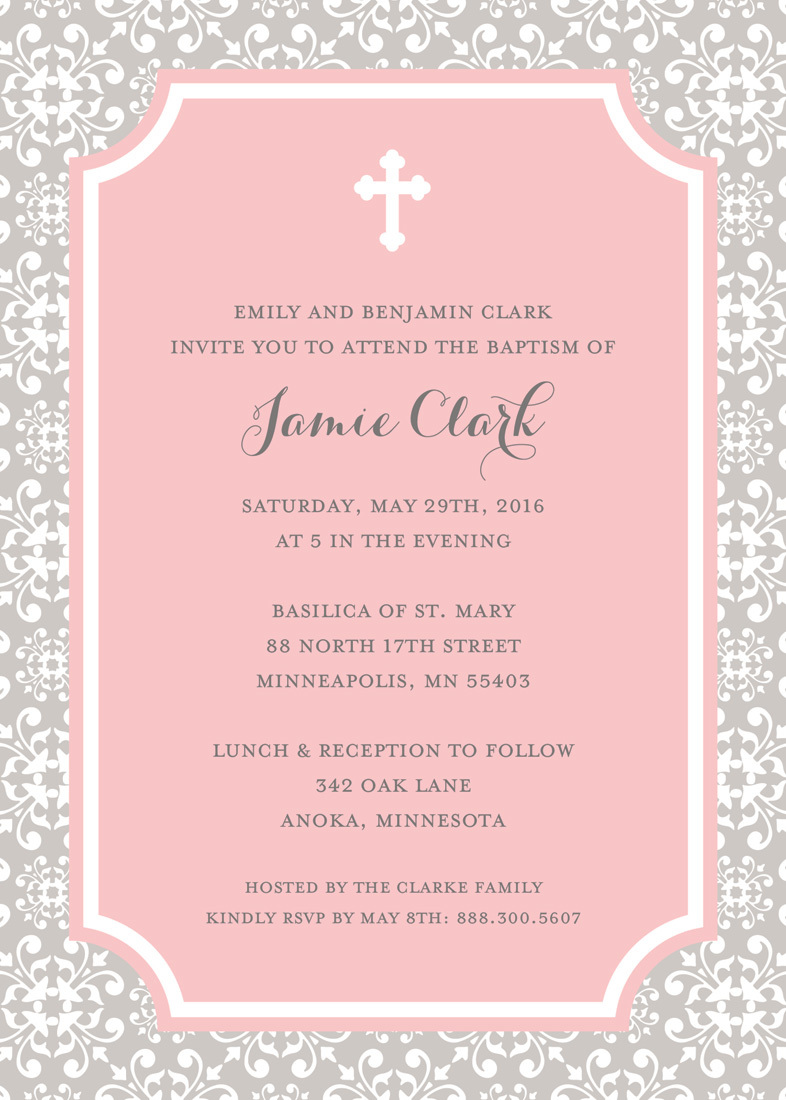 Cross Tile Pink Religious Invitations