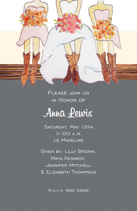 Bridal Cowgirls On Wood Invitations