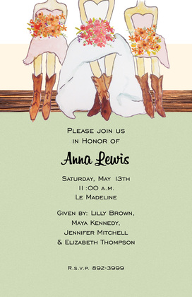 Bridal Cowgirls On Wood Invitations