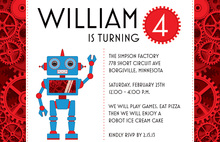 Robot Birthday Wearing Hat Invitations