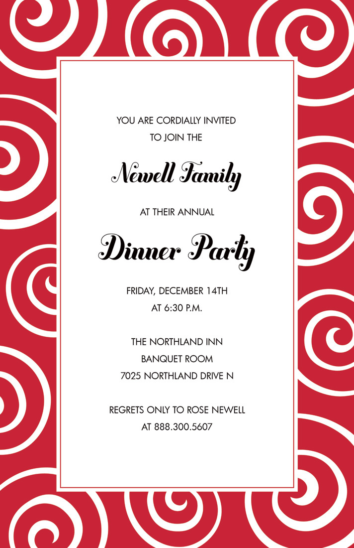 Whimsical Swirls Holiday Red Invitations