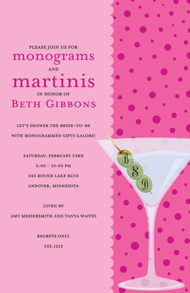 Monograms Olives Martinis Purple Polka Dots Invitation