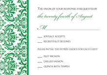 Green Trimmed Damask RSVP Cards