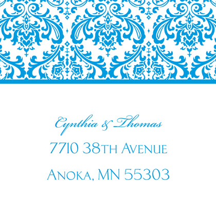 Blue Trimmed Damask Thank You Cards