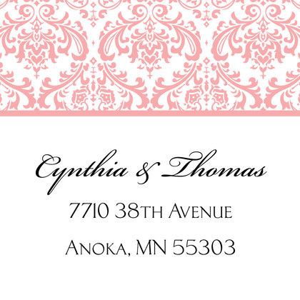 Pink Trimmed Damask Thank You Cards