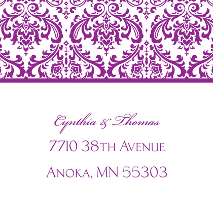Purple Trimmed Damask Thank You Cards