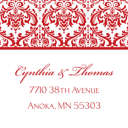 Red Trimmed Damask Thank You Cards