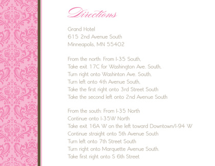 Pink Damask Flanks Thank You Cards