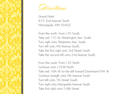 Monochromatic Yellow Damask Flanks Stylish Invitations