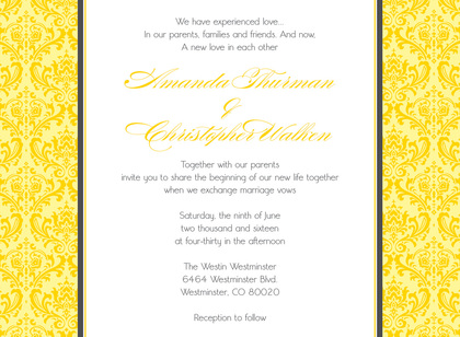 Yellow Damask Flanks Thank You Cards