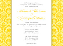 Monochromatic Yellow Damask Flanks Stylish Invitations