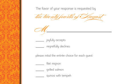 Orange Damask Flanks Stylish Invitations