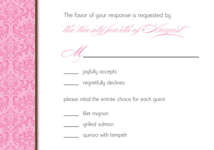 Pink Damask Flanks Trendy Invitations