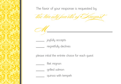 Monochromatic Yellow Damask Flanks Stylish Invitations