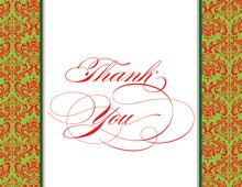 Christmas Damask Flanks Thank You Cards
