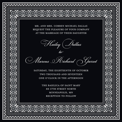 Formal Black Greek Key Frame Invitations