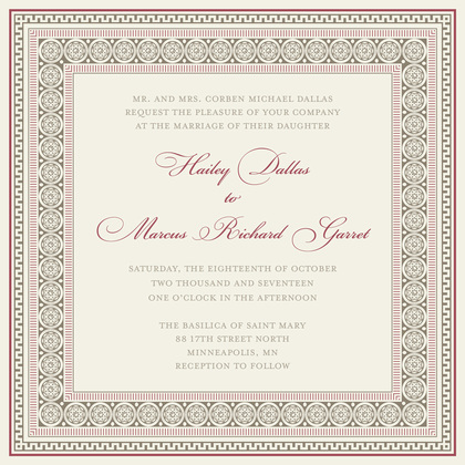 Red Square Formal Greek Key Frame Invitation