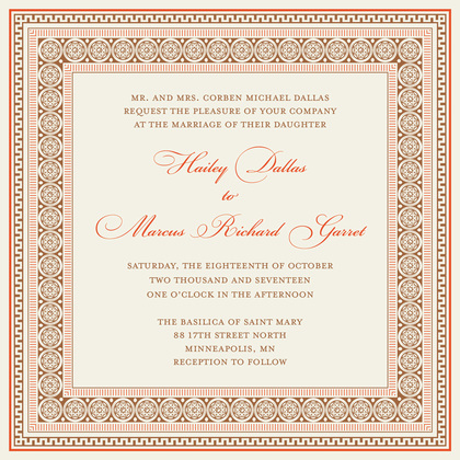 Red Square Formal Greek Key Frame Invitation