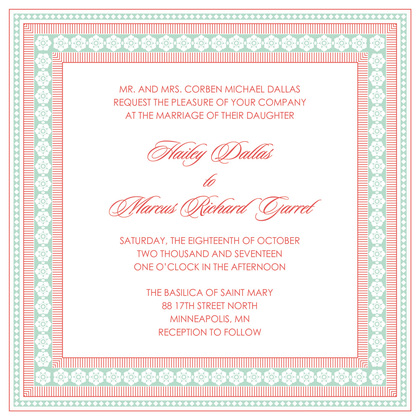 True Blue And Navy Classic Lotus Frame Invitation