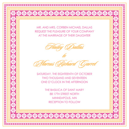 Tango Tangerine Lotus Borders Invitation