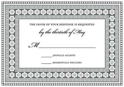 Grey Black Classic Lotus Borders Invitation