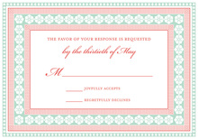 Flamingo Mint Classic Lotus Borders RSVP Cards