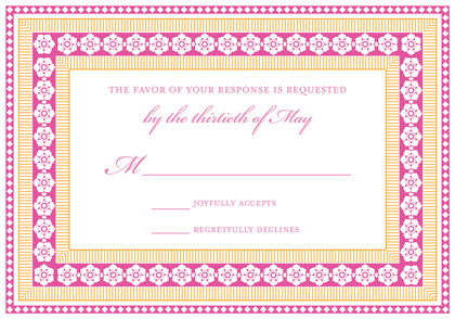 Flamingo Mint Classic Lotus Borders RSVP Cards