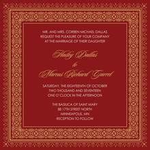 Holiday Red Damask Border Modern Party Invitations