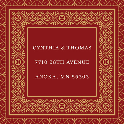 Dark Red Gold Deco Tile Borders RSVP Cards