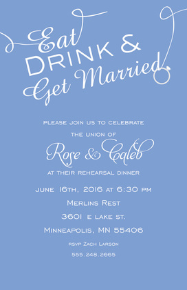 Eat, Drink & Get Married Blue RSVP Cards