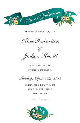 Teal Floral Scroll RSVP Cards