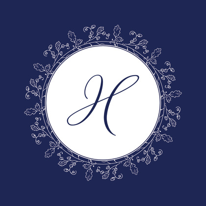 Oak Leaves Formal Blue Monogram Invitations