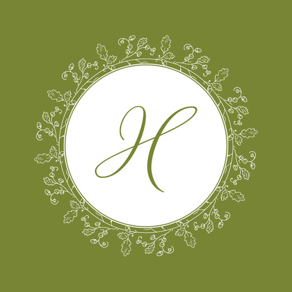 Oak Leaves Formal Green Monogram Invitations