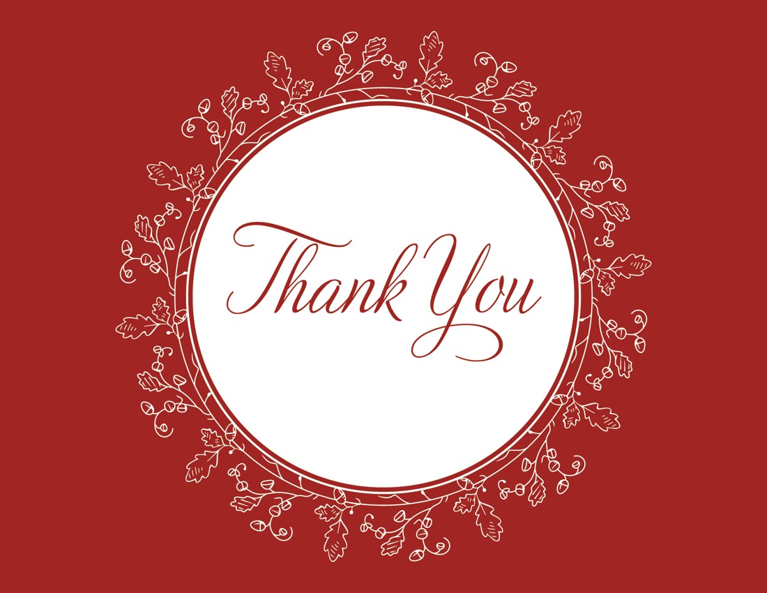 Oak leaves formal red thank you cards