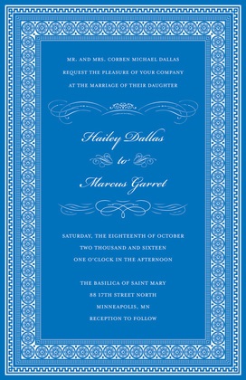 Blue Greek Key Frame RSVP Cards