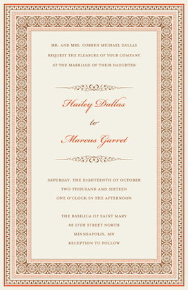 Tango Tangerine Greek Key Frame Invitation