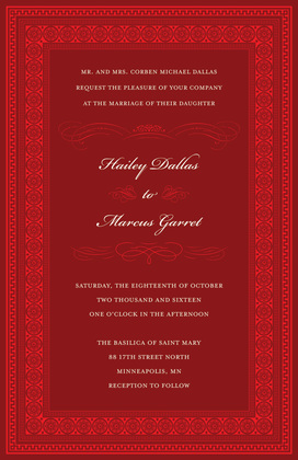 Red Square Formal Greek Key Frame Invitation