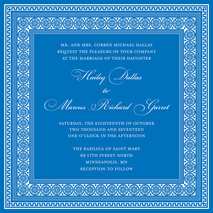 Red Square Formal Greek Key Frame Invitation