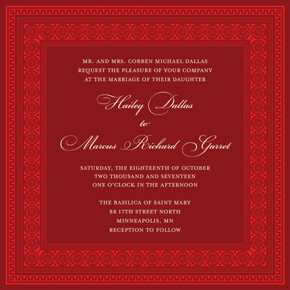 Red Formal Greek Key Frame Invitations