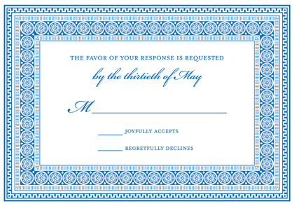 Formal Blue Greek Key Frame Invitations