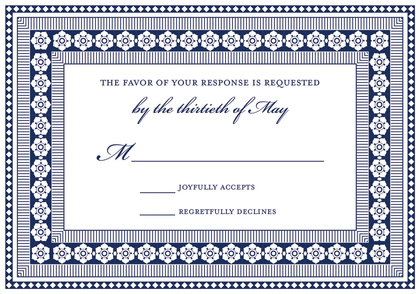 True Blue And Navy Classic Lotus Frame Invitation