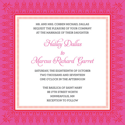 Hot Pink Red Nouveau Stylish Frame Invitations