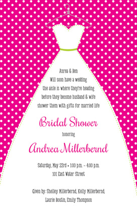 Stitched Bride Polka Dots Pink Bridal Invitations