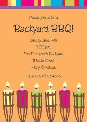 Tiki Torches Chalkboard Multi Stripes Invitation