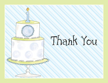 1st Birthday Tiered Cake Blue Thank You Cards