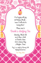 Cute Pink Ladybug On Leaf Invitation