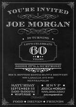 Chalkboard Surprise 60th Birthday Invitations