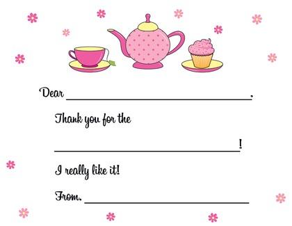 Contrast Fun Pink Tea Pots Fill-in Thank You Cards